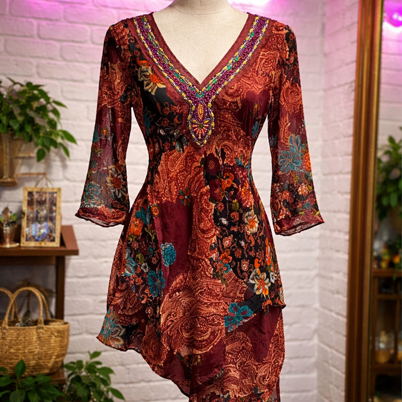 0167 NWT Chaudry kc bohemian style dress. Size Small - Picture 3 of 13